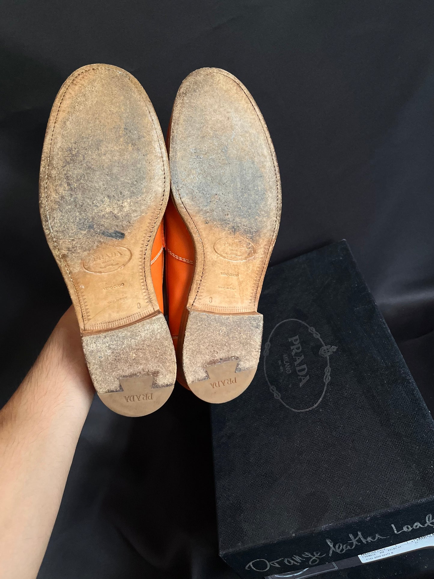 Prada Orange “Prestige” Calf Leather Loafers (8.5US)