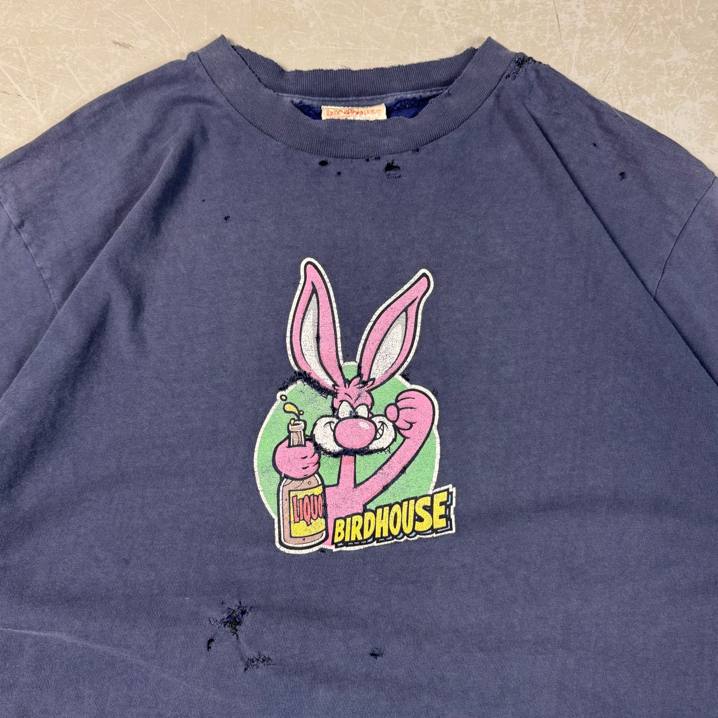 90s Birdhouse Steve Berra “Drunken Bunny” Distressed & Repaired Skate Tee