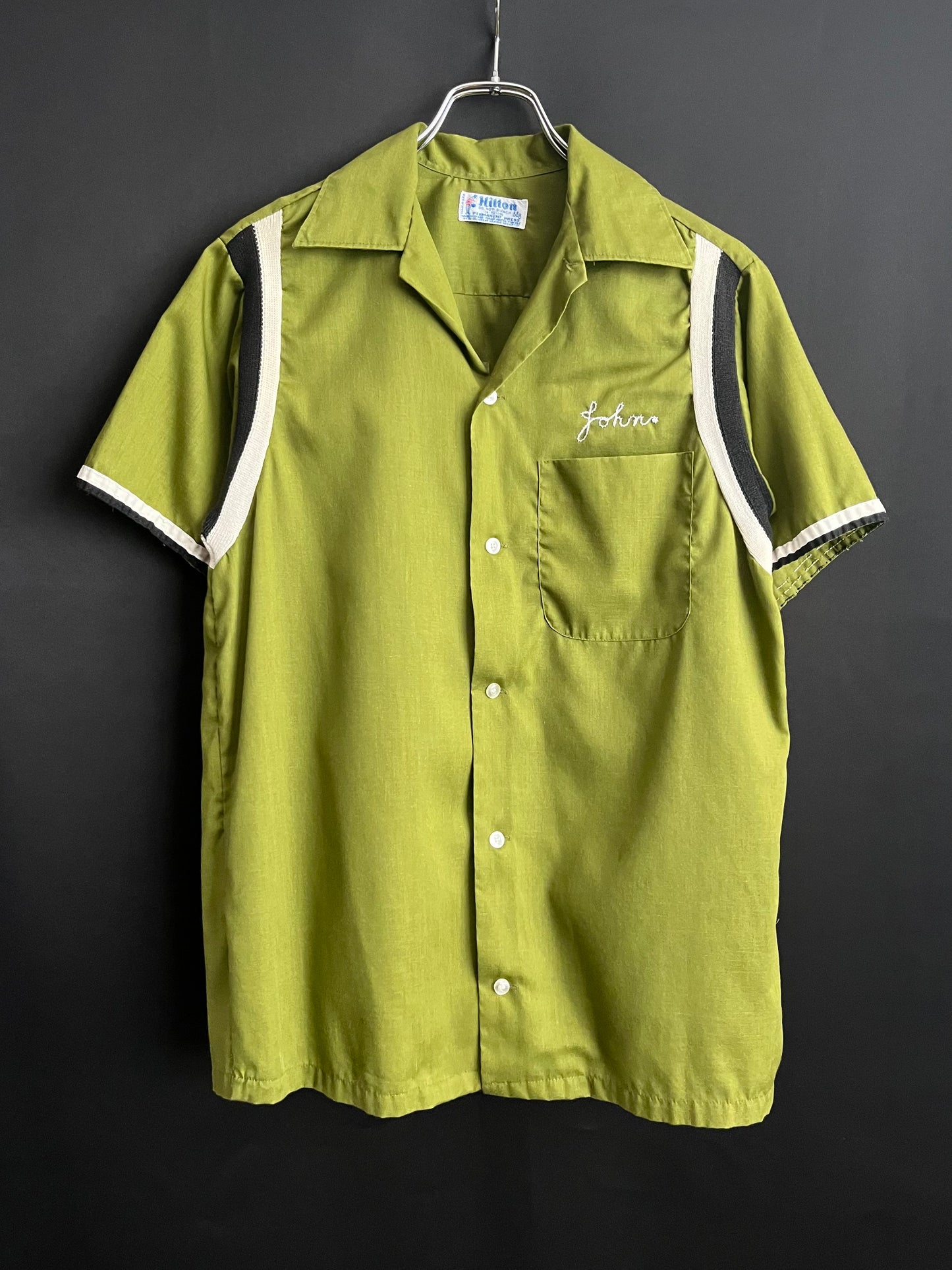 60s Avocado Camp Collar Chain-Stitched Bowling Shirt