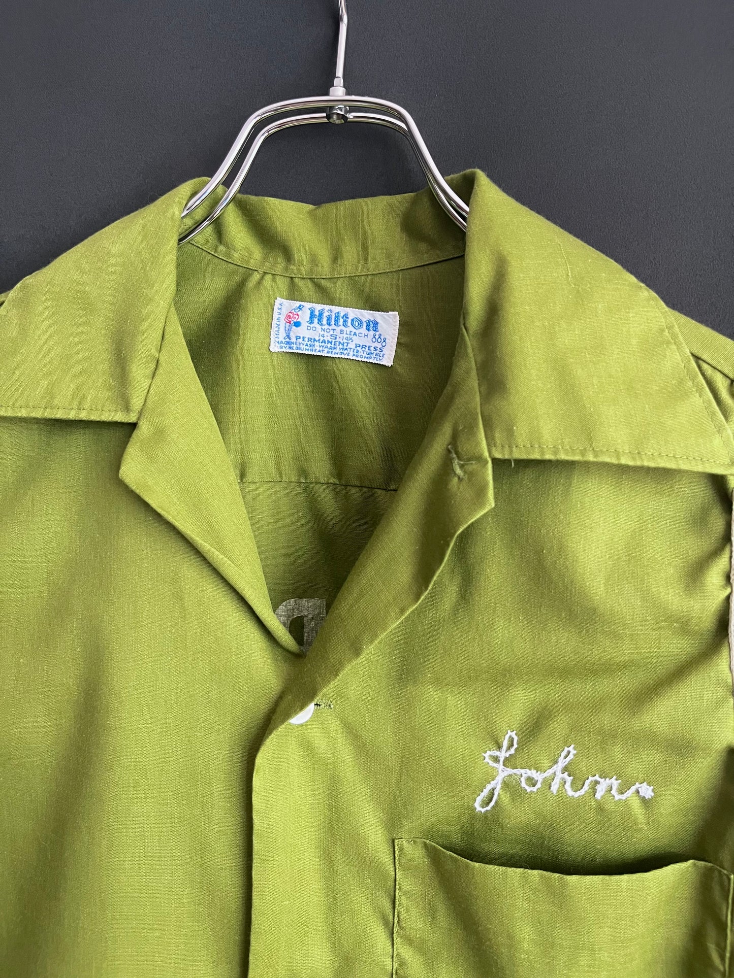 60s Avocado Camp Collar Chain-Stitched Bowling Shirt