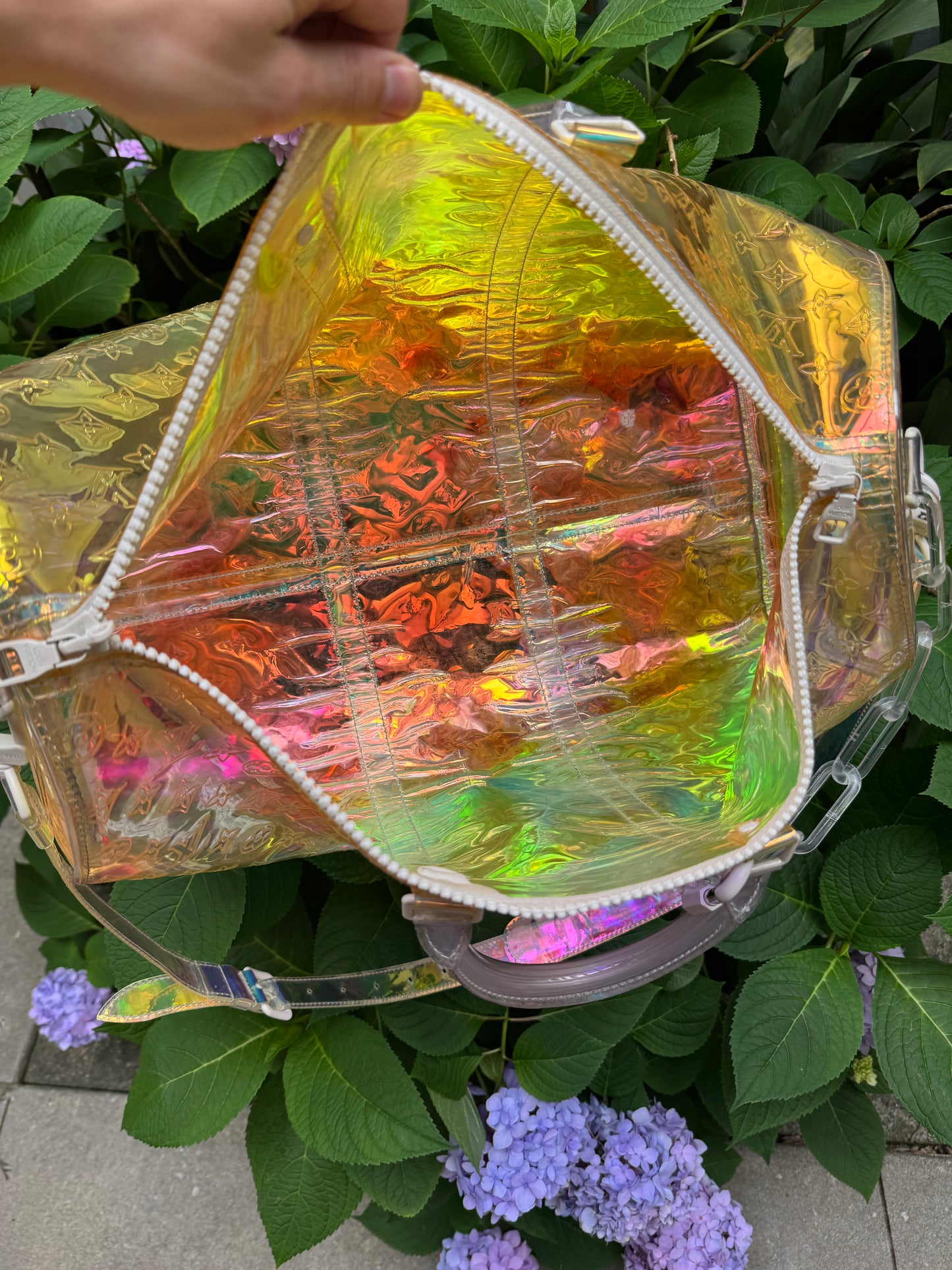 S/S ‘19 Louis Vuitton Virgil Abloh “Prism” Iridescent Bandouliere Duffle