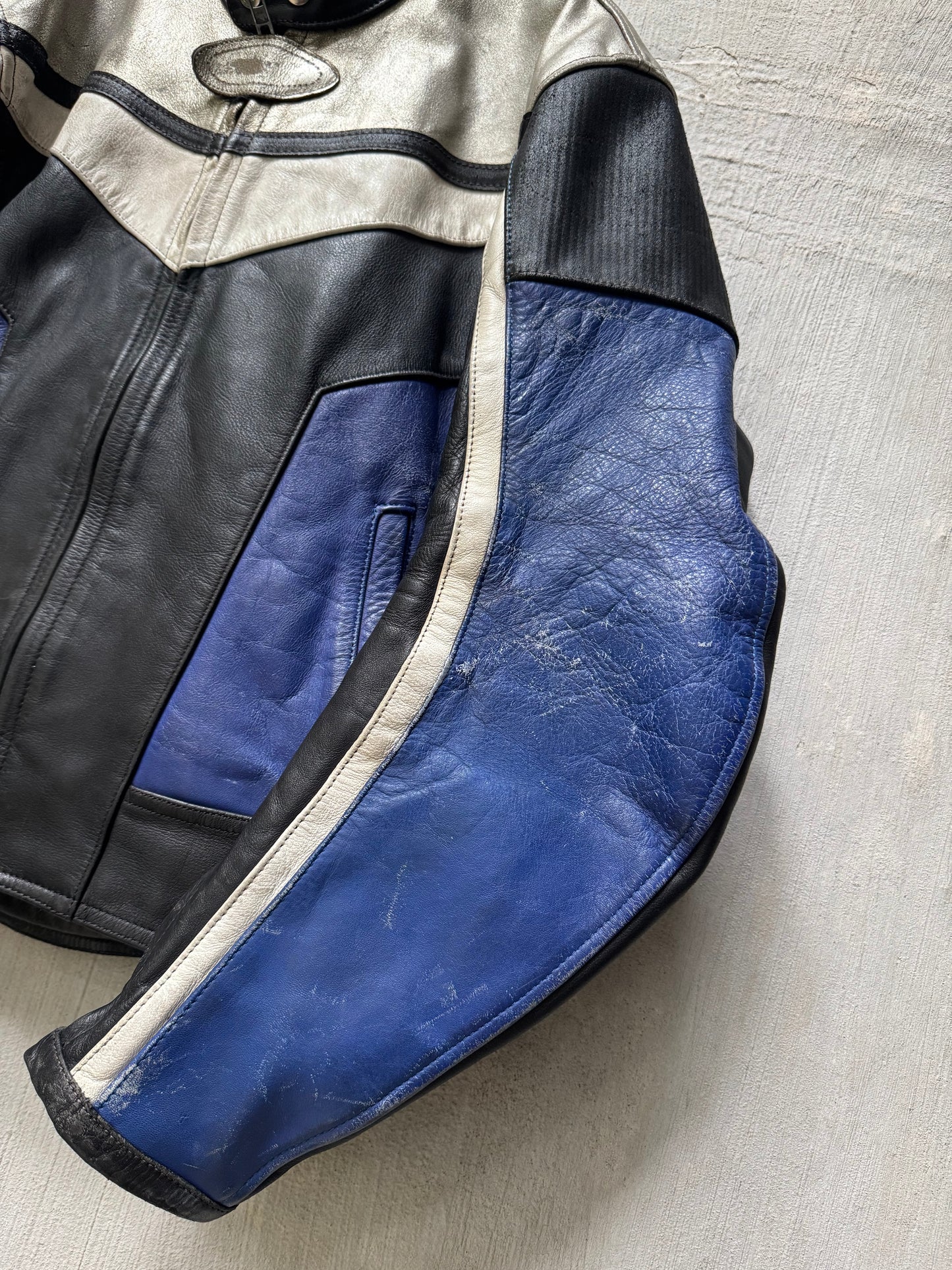 90s Distressed Leather Moto Armour Jacket
