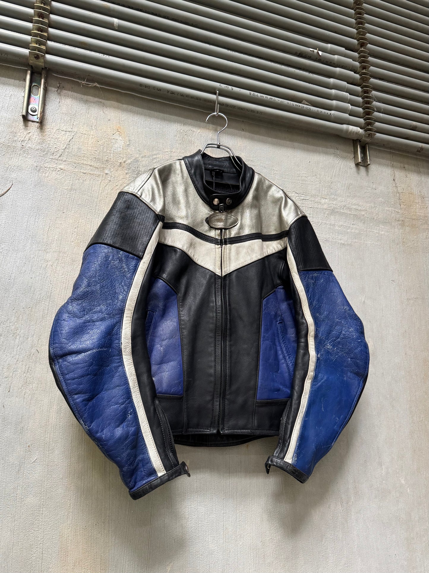 90s Distressed Leather Moto Armour Jacket