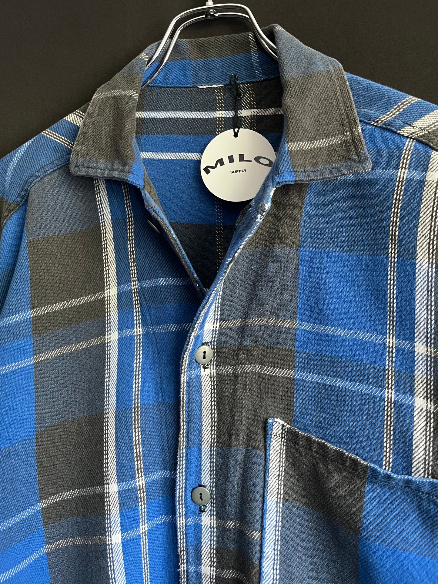 80/90s Blue Cotton Plaid Flannel