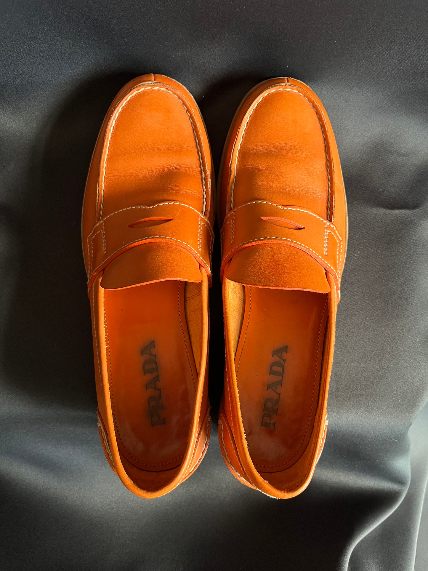 Prada Orange “Prestige” Calf Leather Loafers (8.5US)