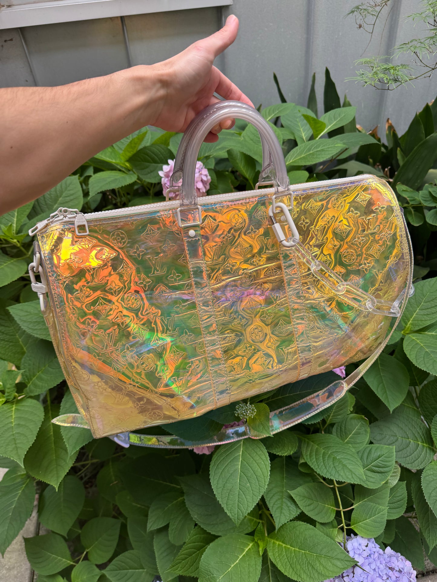 S/S ‘19 Louis Vuitton Virgil Abloh “Prism” Iridescent Bandouliere Duffle