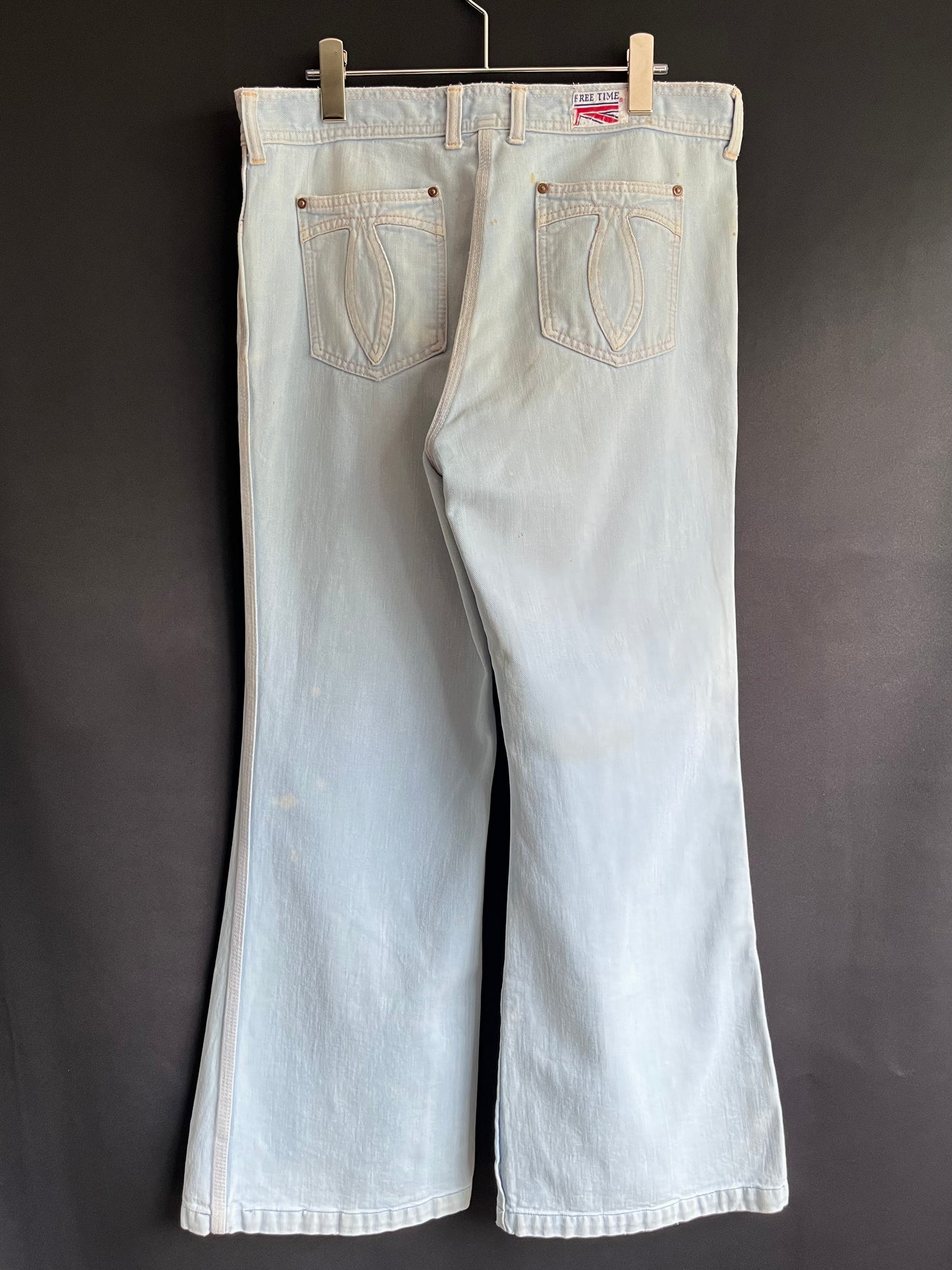 70s Washed Half Cross Pocket Bell Bottom Denim (32W)