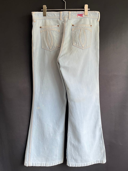 70s Washed Half Cross Pocket Bell Bottom Denim (32W)