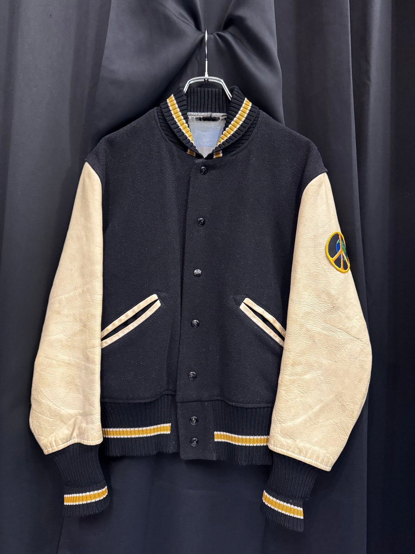 50s/60s Wool/Leather Varsity Jacket w/ Period-Correct Peace Patch (S/M)