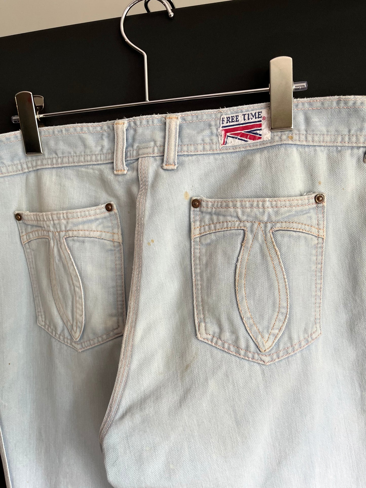 70s Washed Half Cross Pocket Bell Bottom Denim (32W)