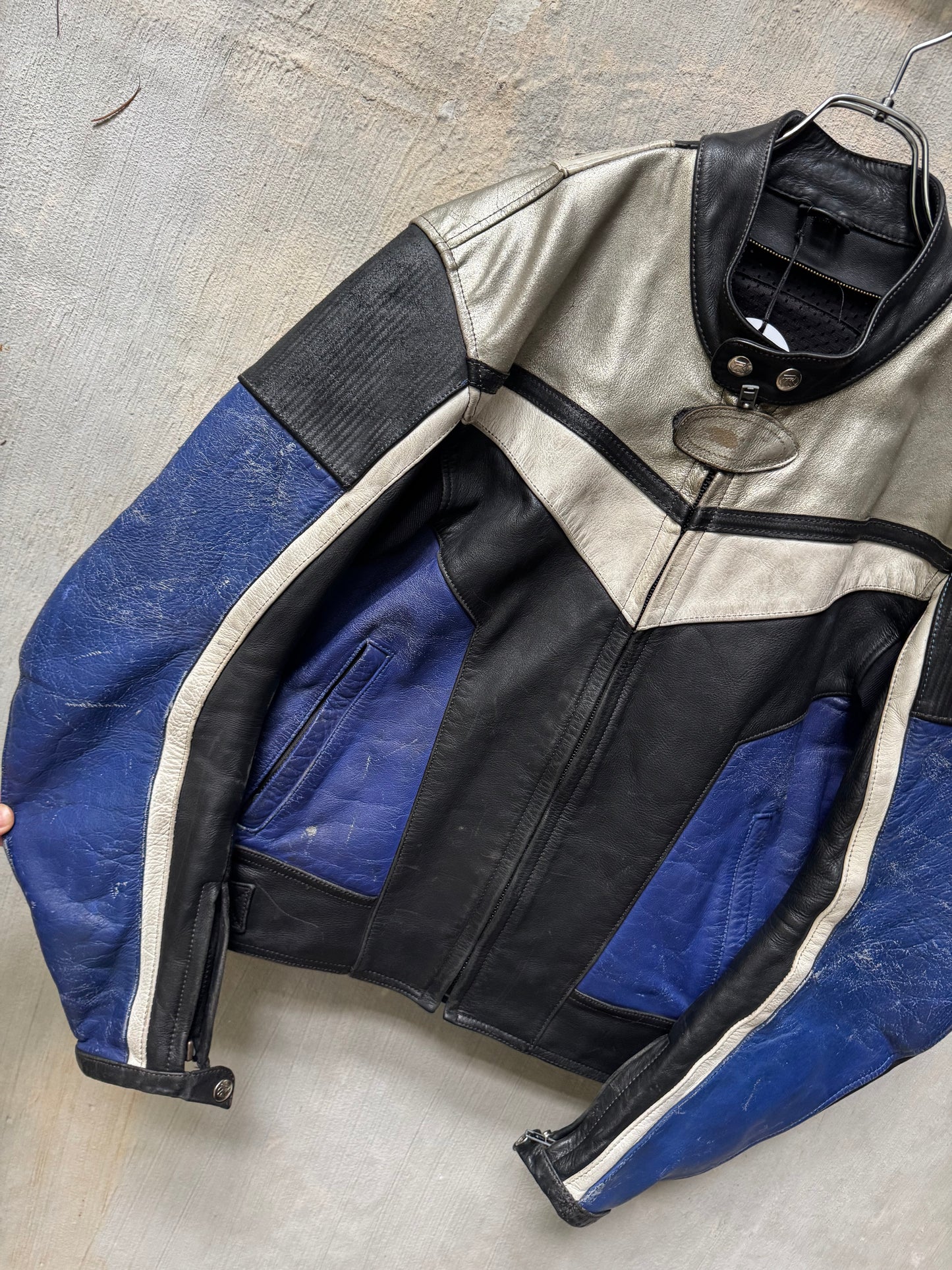 90s Distressed Leather Moto Armour Jacket